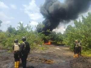 Nigerian Navy destroys illegal crude oil storage site in Rivers