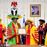 Governor of Cross River State, Bassey Otu, at his investiture as Patron of Nigerian Institute of Public Relations in Calabar by NIPR President, Ike Neliaku