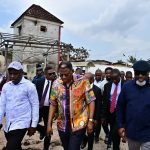 Gov. Otu (middle) flanked by his  Chief of Staff Emmanuel Ironbar and his  Special Adviser on General Duties Ekpenyong Akiba during the inspection