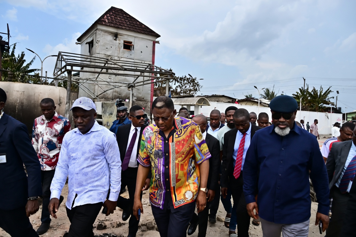 Gov. Otu (middle) flanked by his  Chief of Staff Emmanuel Ironbar and his  Special Adviser on General Duties Ekpenyong Akiba during the inspection