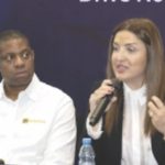 Group Executive Director, Mikano Motors, Joelle Haykal (r), speaking on the partnership with Autochek Africa at a press briefing hosted by the leading mobility provider at its showroom, Victoria Island, Lagos, on Friday, February 27, 2026. With her is the CEO of Autochek Africa, Mr. Etop Ikpe