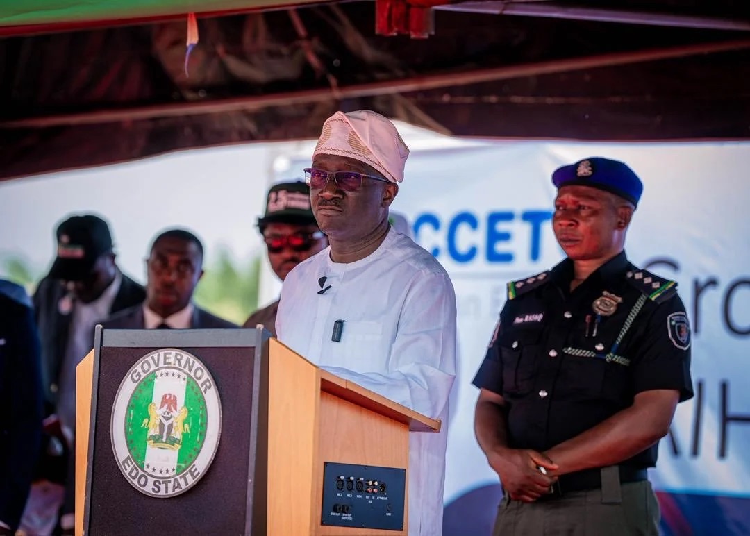 Governor Monday Okpebholo at the commissioning on Monday. Photo- X | Monday Okpebholo