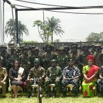 The Commander 63 Brigade/Headquarters, Sector 1 Joint Task Force South- South OPDS, Brigadier General Moronfolu Shonibare,flanked by other guests and officials of sister agencies and the newly graduated recruits at the weekend event