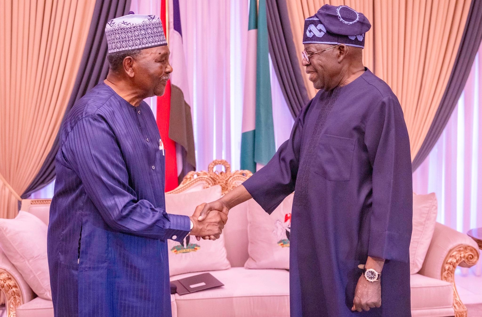 Former Head of State General Yakubu Gowon (retd) and President Bola Tinubu