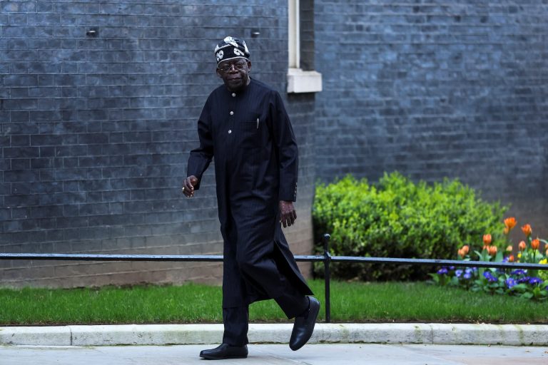Nigerian-President-Bola-Tinubu-walks-before-his-meeting-with-Britains-Prime-Minister-Keir-Starmer-at-10-Downing-Street-during-his-state-visit-to-Britain-768×512