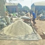 Processed rice displayed for sale