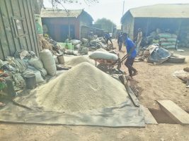 Processed rice displayed for sale