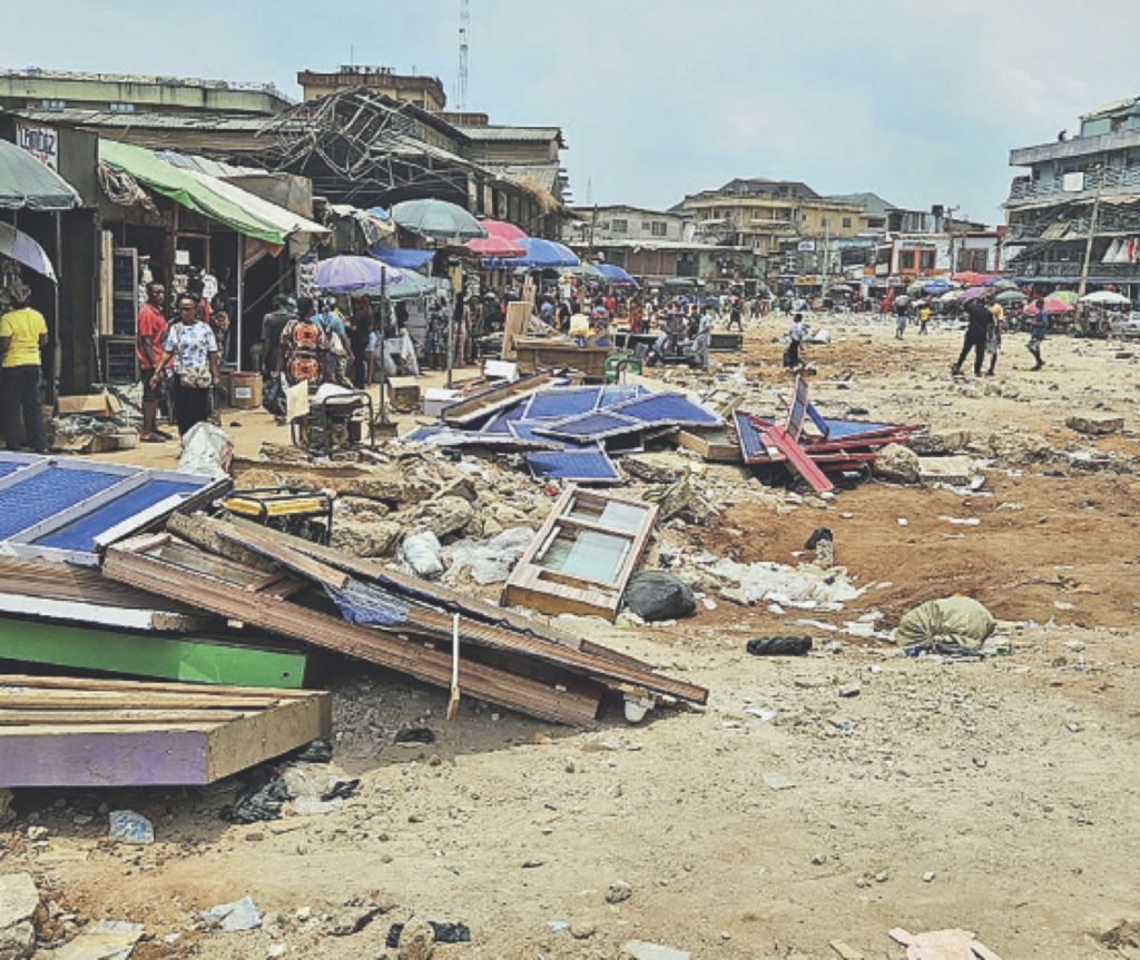 The demolished structures at Onitsha Main Market