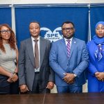 R-L:  Chima Okorie – Communication & Protocol Chair, Hassannah Salami – SPE Lagos Secretary ,Effa Agbor – Vice Council Chair, Francis Nwaochei – Council Chair, Priscilla Enwere – OLEF Chairperson and Oladipo Ashafa – Council Member at the pre-OLEF press conference by the Society of Petroleum Engineers (SPE) Nigeria Council in Lagos.