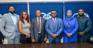 R-L:  Chima Okorie – Communication & Protocol Chair, Hassannah Salami – SPE Lagos Secretary ,Effa Agbor – Vice Council Chair, Francis Nwaochei – Council Chair, Priscilla Enwere – OLEF Chairperson and Oladipo Ashafa – Council Member at the pre-OLEF press conference by the Society of Petroleum Engineers (SPE) Nigeria Council in Lagos.