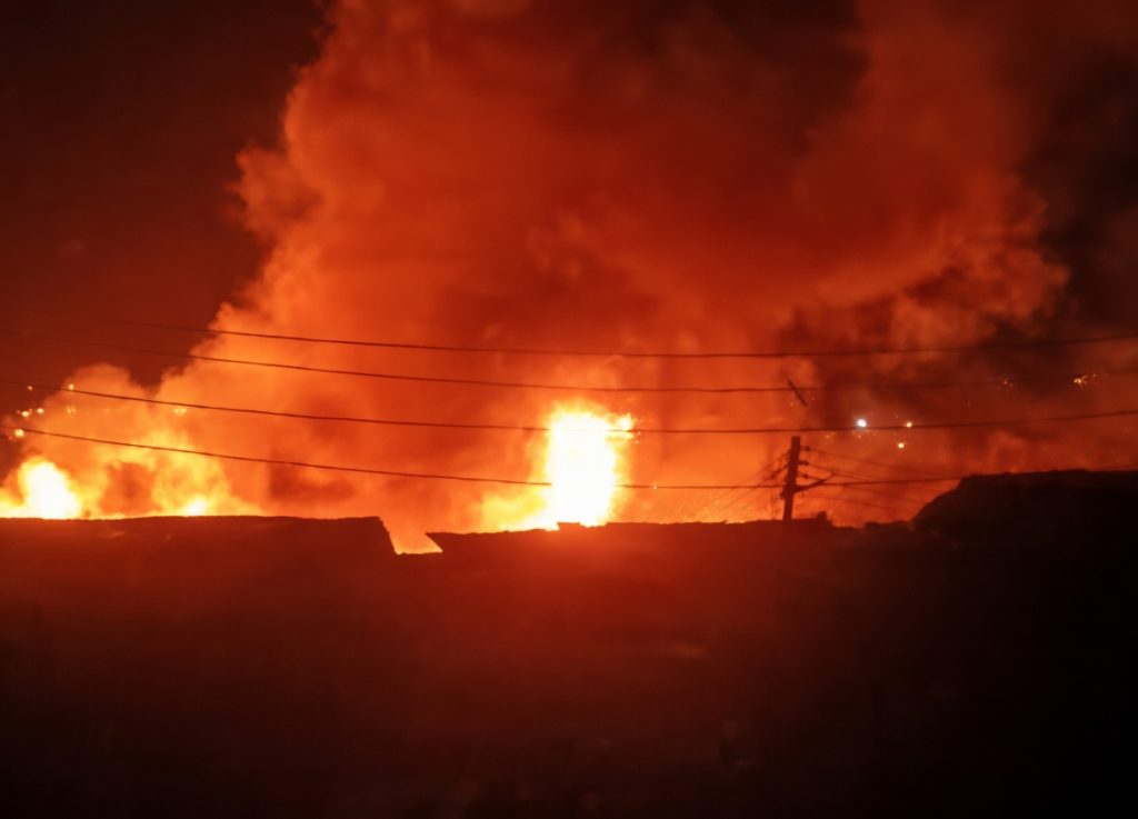 Raging fire at the Akim Timber Market in Calabar, Cross River State