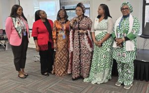 (L–R): Seun Okediran (Moderator), Abosede George-Ogan (Leadership Advocate and Founder, Women in Leadership Advancement Network), Abia State Commissioner for Women Affairs, Maureen Aghukwa, Minister of Women Affairs and Social Development, Imaan Sulaiman-Ibrahim, and Enene Ejembi (Executive Director, Verbatim Virtual Solutions), during the Nigerian Women’s Day event organized by the Federal Ministry of Women Affairs. The panel, themed “Women’s Leadership, Peace and Security for Social Impact,” focused on “Women Leading Across Institutions and Platforms” on the sidelines of the UN CSW70 in New York.