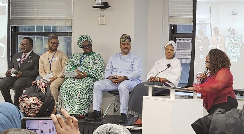 L–R: Executive Secretary, National Human Rights Commission, Tony Ojukwu; Country Director, ActionAid Nigeria, Andrew Mamedu; President, Police Officers’ Wives Association (POWA), Mrs. Olufunmilola Disu; Ambassador Bolaji Alade Akinremi; Her Regal Majesty, Olori Temitope Ogunwusi; and Moderator, Adi Enitan Okuyelu, during the Panel on Positive Masculinity at the Nigerian Women’s Day event in New York, on the sidelines of the 70th Session of the Commission on the Status of Women (CSW70)