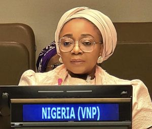 Minister of Women Affairs, Imaan Sulaiman-Ibrahim, during the presentation of Nigeria’s Voluntary Statement at the 70th Session of the UN Commission on the Status of Women (CSW70) in New York on Friday