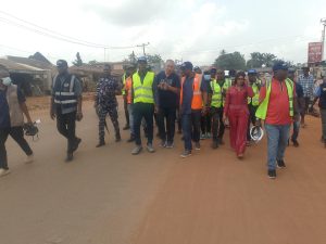 Edo State Commissioner of Works, Engr Felix Akhabue and other management staff during the inspection of the road construction in Edo Central Senatorial district
