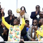 • Senegal led by Sadio Mane at the trophy parade in France yesterday.