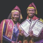 •Umeozor (right) displaying his awards with UNILAG VC, Prof. Folasade Ogunsola
