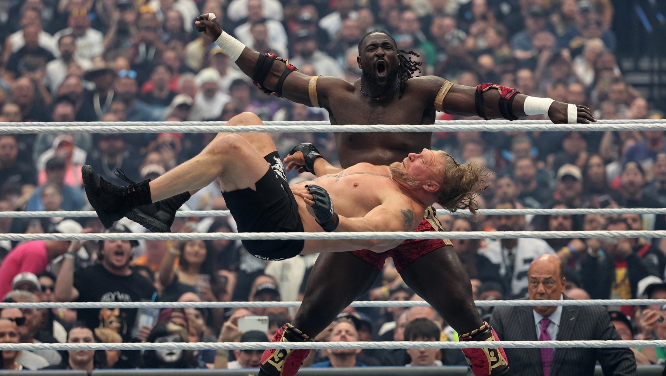 Oba Femi and Brock Lesnar during Sunday’s clash