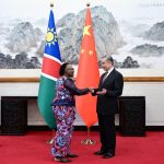 Chinese Foreign Minister, Wang Yi (r), and the Minister of International Relations and Trade of the Republic of Namibia, Selma Ashipala-Musavyi, when  Ashipala-Musavyi undertook an official visit to China