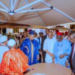 Vice President Kashim Shettima (middle), Delta State Governor, Rt. Hon. Sheriff Oborevwori (2nd right); Chairman, UBA Group and Founder/Chairman of Heirs Holdings, Mr. Tony Elumelu (3rd right); and some traditional rulers, during the burial ceremony of Mr. Tony Elumelu’s father-in-law, the late Sir Israel Chinwuba Ogbue, held at Onicha-Olona, Aniocha North Local Government Area, on Saturday. (Photo credit: Bripin Enarusai)