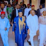 Vice President of the Federal Republic of Nigeria, Senator Kashim Shettima (2nd left), accompanied by Delta State Governor, Rt. Hon. Sheriff Oborevwori (left); Chairman of UBA Group and Founder/Chairman of Heirs Holdings, Mr. Tony Elumelu (2nd right); and his wife, Dr. Awele Elumelu (right), during the burial ceremony of Mr. Tony Elumelu’s father-in-law, the late Sir Israel Chinwuba Ogbue, held at Onicha-Olona, Aniocha North Local Government Area, on Saturday. (Photo credit: Bripin Enarusai)