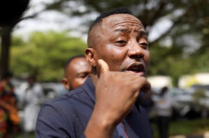Nigerian human rights activist Omoyele Sowore walks near the Federal High Court in Abuja