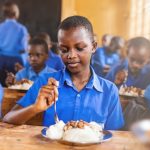 Students having a school meal