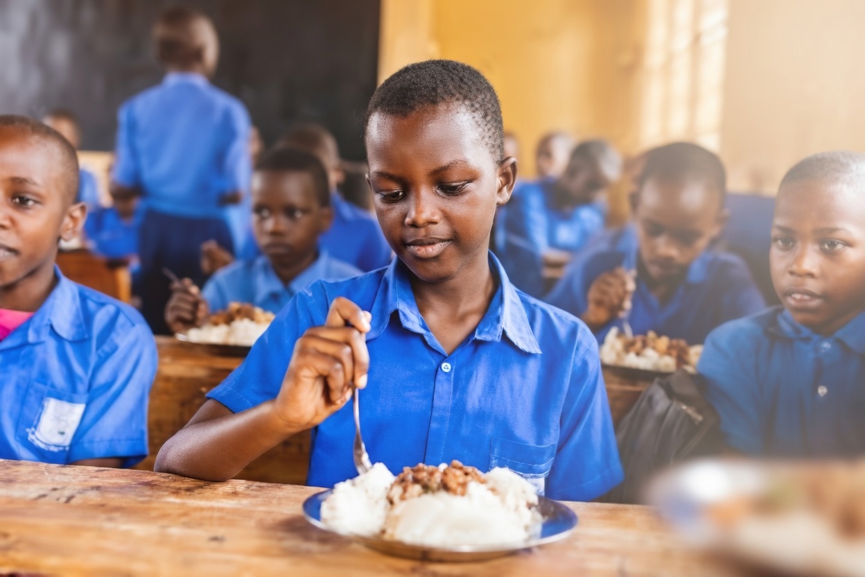 Students having a school meal