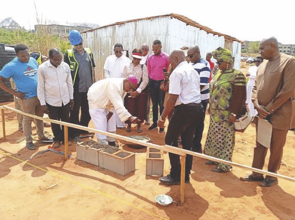 Archbishop Okeke laying the foundation stone