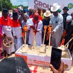 The Minister of State Petroleum, Heineken Lopokbiri flanked by the representatives of Governor Sheriff Oborevwori, Ovie Jitoboh and Otorogun community traditional rulers and Community leaders during the Groundbreaking