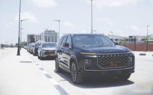 Convoy of Soueast SUVs during the test-drive by Kewalram Chanrai Group in Lagos