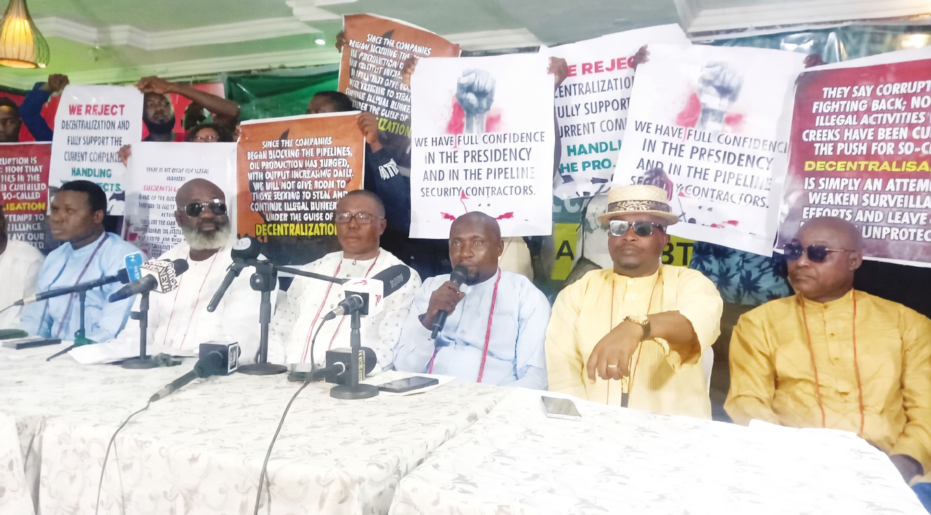 Spokesmen for the Coalition of Itsekiri groups during the protest