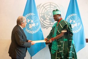 Amb. Jimoh Ibrahim presents letter of credence to UN Sec.Gen, Antonio Guterres