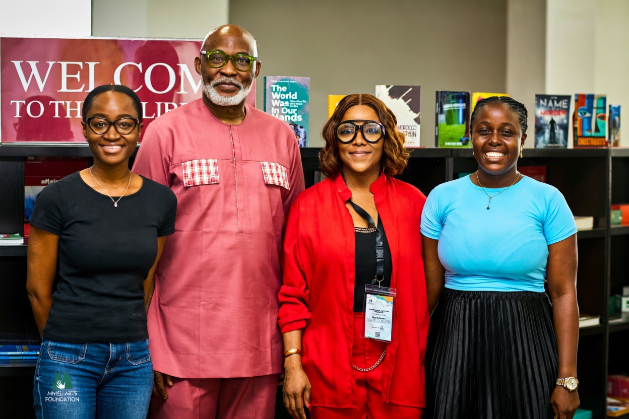 L-R: Cultural Coordinator AFL, Dunni Lambo; Chairman Mmeli Arts Foundation, Richard Mofe-Damijo; Founder and CEO Mmeli Arts Foundation, Nina Anyianuka and Librarian AFL, Odufa Onaulogho