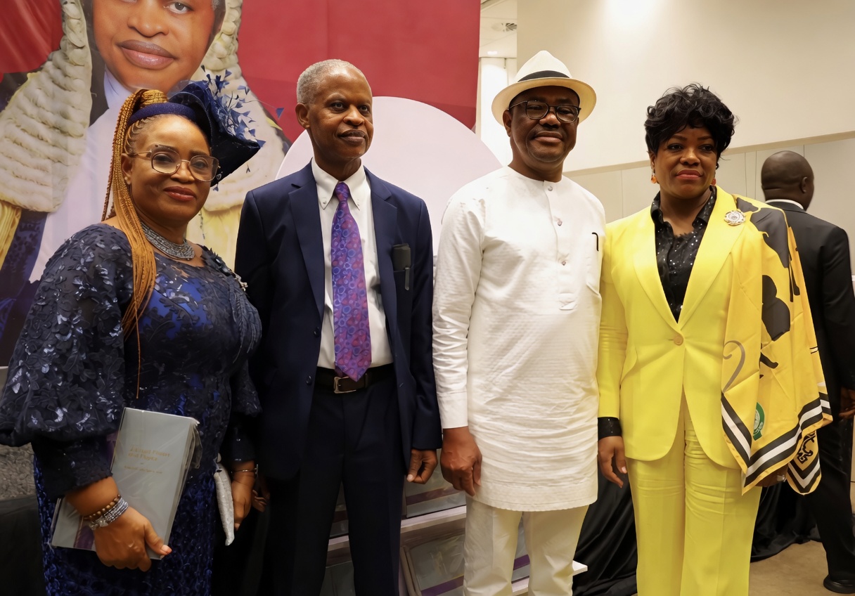 (R-L) Justice Eberechi Nyesom Wike, FCT Minister Nyesom Wike, Emmanuel C. Ukala and Dr. Catherine Emmanuel Ukala during the public presentation of the book Ukala’s Manual on Appellate Practice in Abuja on Wednesday, April 29, 2026