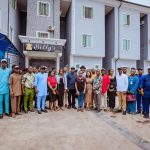 Delta State Director of Protocol, Government House, Asaba, Chief Sunday Onoriode, alongside Chief Press Secretary to the Governor, Sir Festus Ahon, Executive Assistant to the Governor on Students’ Affairs, Comrade Ezekiel Okoh, flanked by evacuated students of UniJOS, weekend