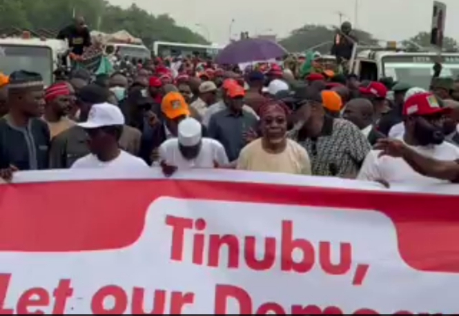 ADC leaders protest at INEC hq