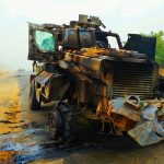 Burned military vehicle