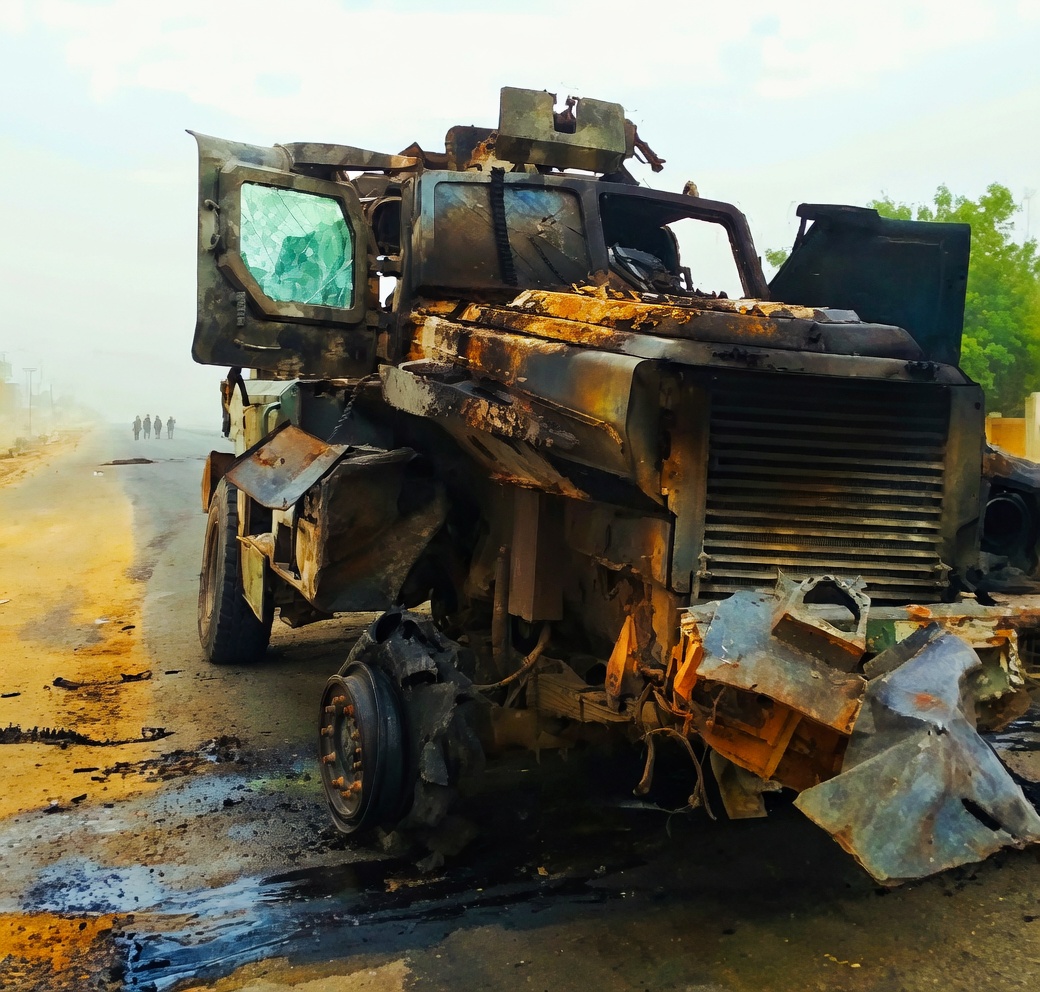 Burned military vehicle