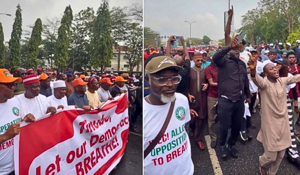 Obi, others lead protest to INEC office