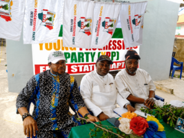 YPP presidential aspirant Jide Filani (middle), with Ekiti State party chairman Owoola Daramola (right) and Ogun State Chairman Adeyemi Solomon