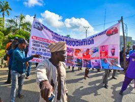 Protesters at the scene
