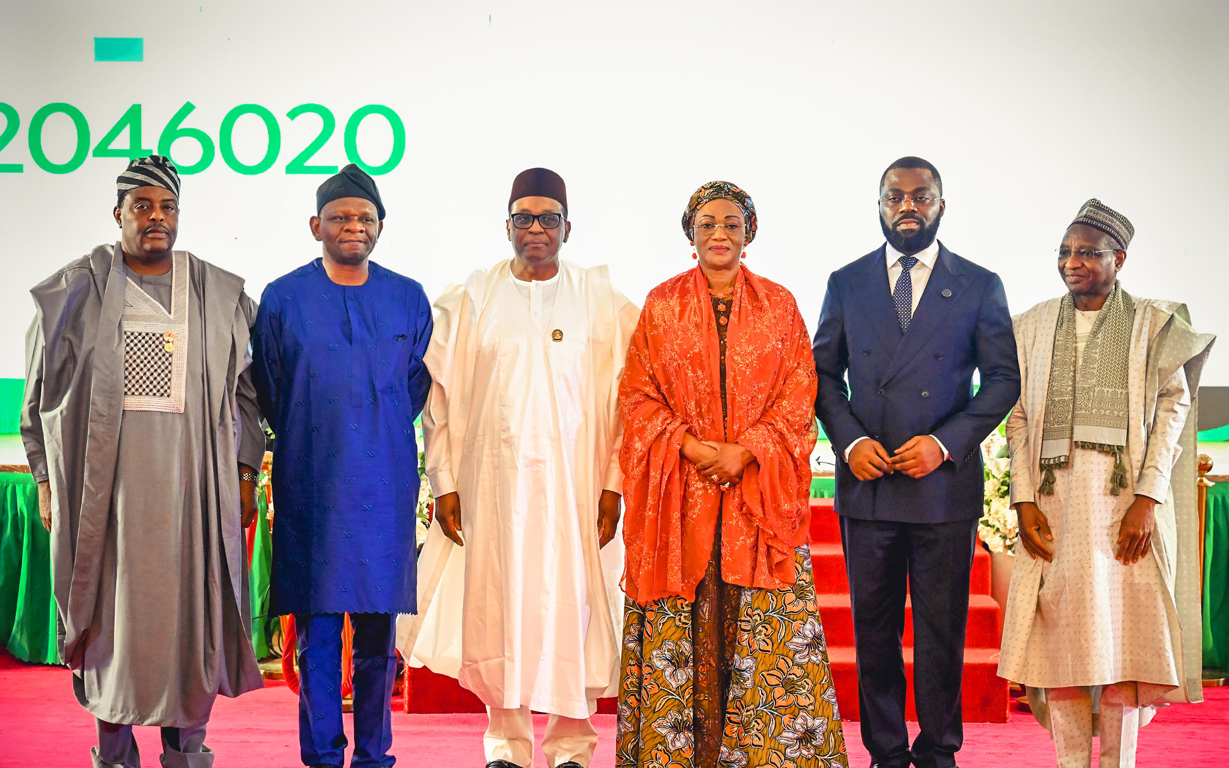 L-R: Minister of Agriculture and Food Security, Abubakar Kyari; Executive Director/CEO, National Primary Health Care Development Agency (NPHCDA), Dr. Muyi Aina; Coordinating Minister of Health and Social Welfare, Prof. Muhammad Ali Pate; First Lady of Nigeria, Senator Oluremi Tinubu; Managing Director/CEO, Bank of Agriculture, Ayodeji Sotinrin; and Member, Scaling Up Nutrition Movement Lead Group, Dr. Mansur Muhtar, during the launch of the Community Food Bank Trust Fund and inauguration of the Board of Trustees at the State House Conference Centre, Abuja, Thursday, April 2, 2026