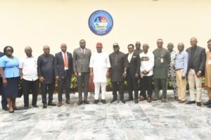 Delta State Deputy Governor of Delta State, Sir Monday Onyeme, PhD posed in photograph with officials of Benin Electricity Distribution Company (BEDC) including ​Engr. Michael Anoka, the Commissioner for Power and Energy, over power supply crisis in the state, on Tuesday, May 19, 2026