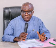 Akwa Ibom SUBEB Chairman Dr Anietie Etuk during press conference in Uyo