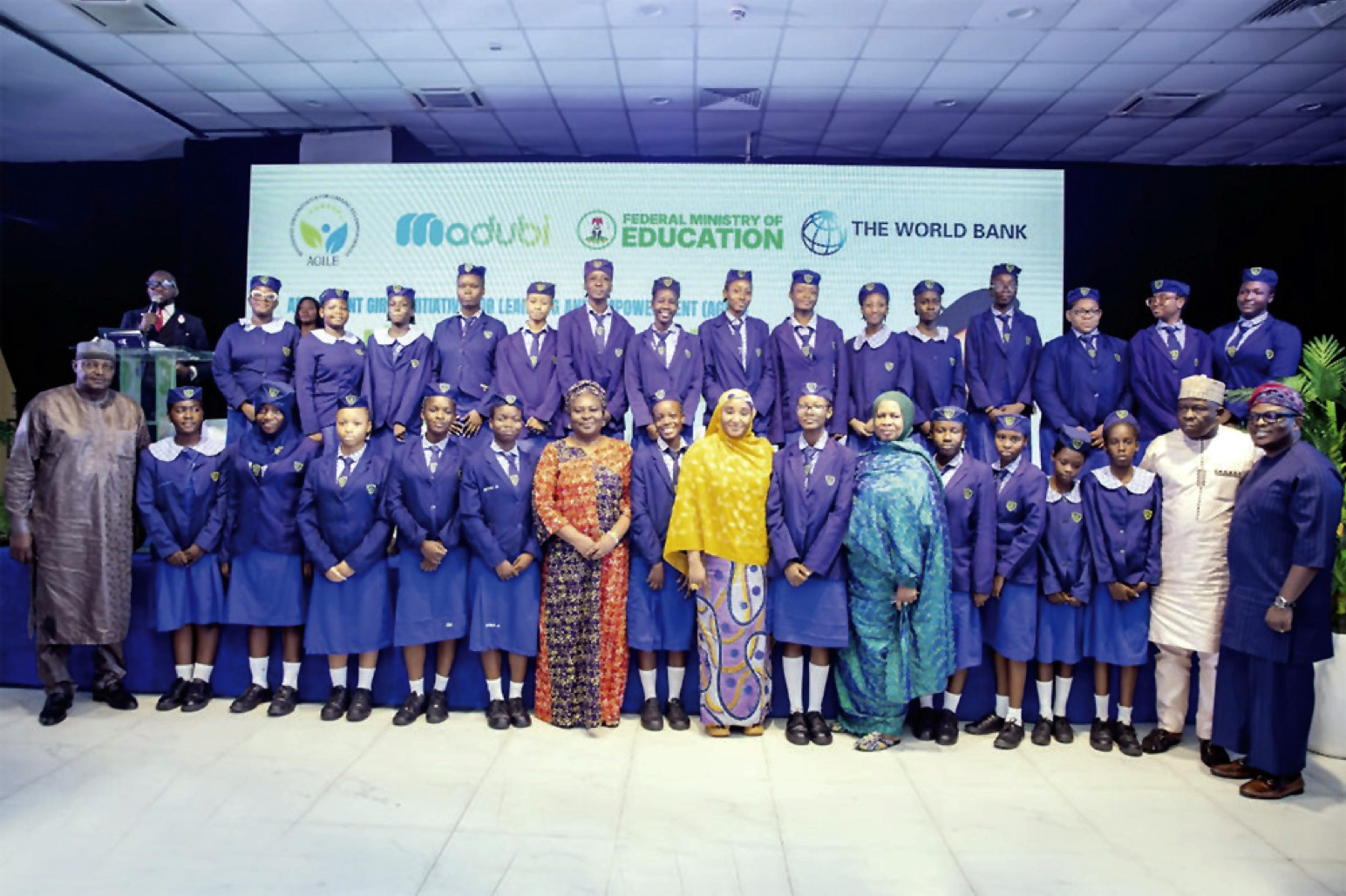 A section of student of Queens College Lagos with the Minister of State for Education, Professor Suwaiba Sa’id Ahmad at the event