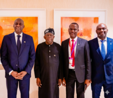 President Bola Tinubu, Managing Director of International Finance Corporation,  Makhtar Diop, Minister of Finance and Coordinating Minister of the Economy, Taiwo Oyedele and Managing Director of Bank of Industry, Supo Olusi, on the sidelines of the Africa CEO summit in Kigali, Rwanda. Thursday, May 14, 2026