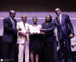 L-R- Omotola, Olanipekun, scholarship beneficiary, Ogunsola and Sani