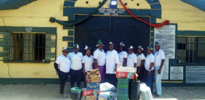 L- R President of LIC Arigbede Idowu fourth flanked by other members of the Executive at the presentation of gift items at the Kirikiri correctional centre, Lagos recently.