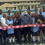 *Masai Ujiri and Giants of Africa at the unveiling of the 50th basketball court at the Kings College, Lagos resently
